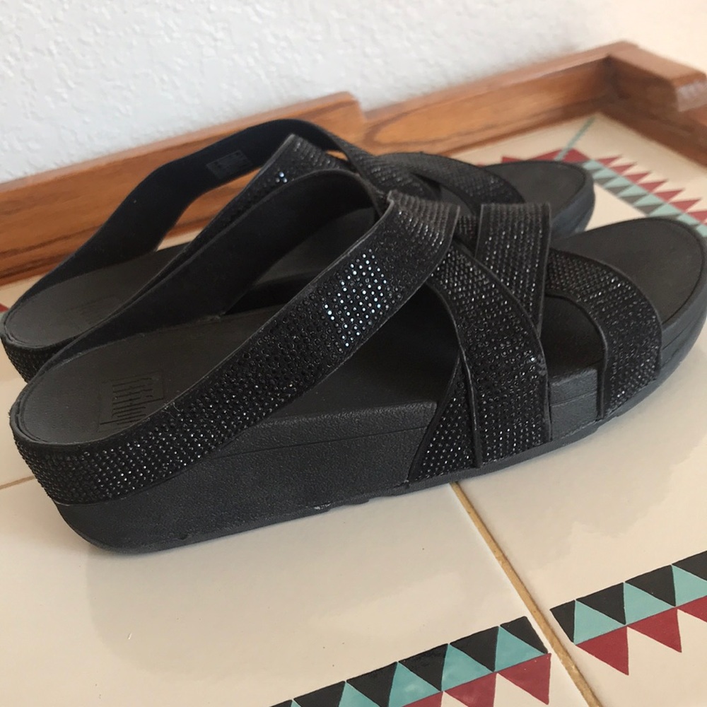 Fit Flop Black Sparkle Slip On Sandals